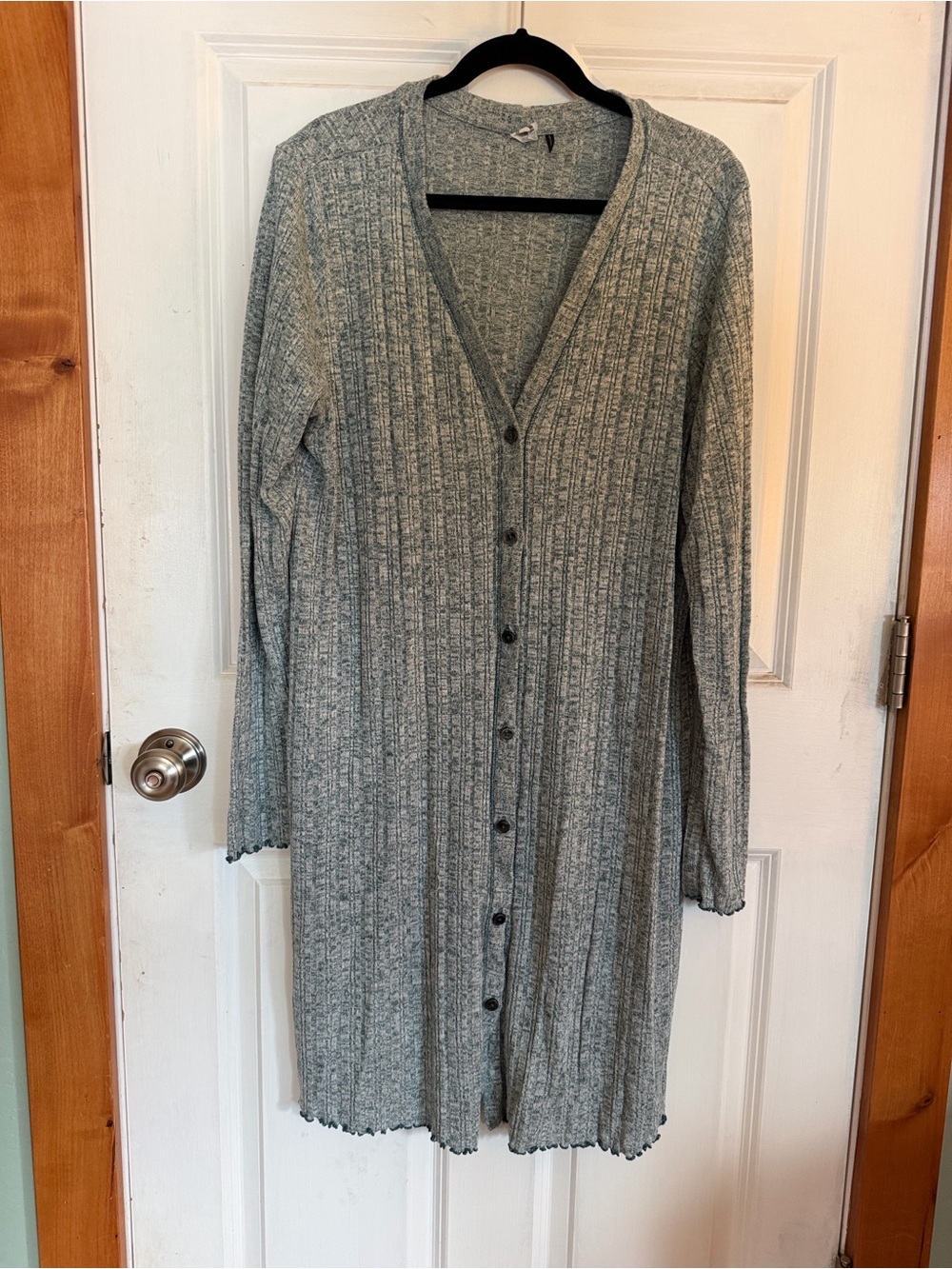 Anthropologie Long Ribbed Button-Front Dress Cardigan in Heather Gray